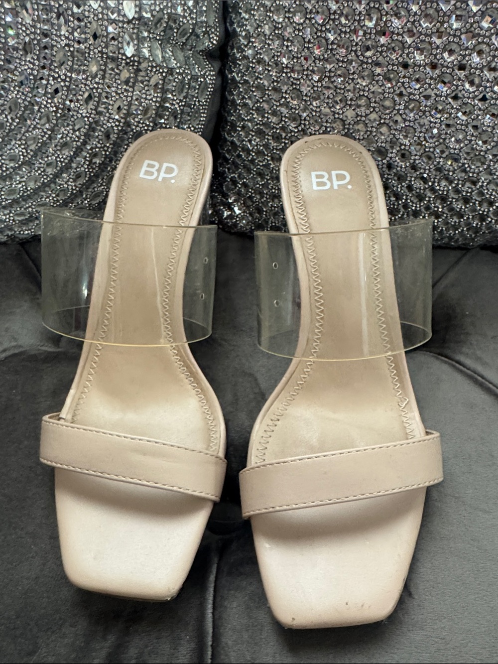 bp Clear Strap Slide Mules in Nude